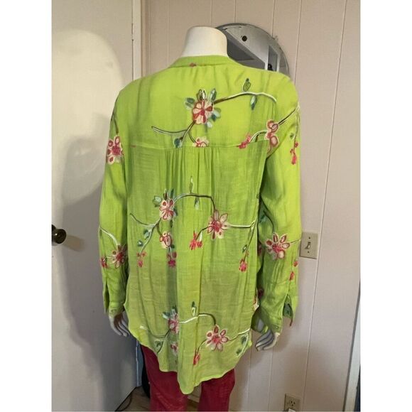 Fig and Flower Anthropologie Lime Green Embroidered Blouse W/ Matching Cami Size - Picture 4 of 11